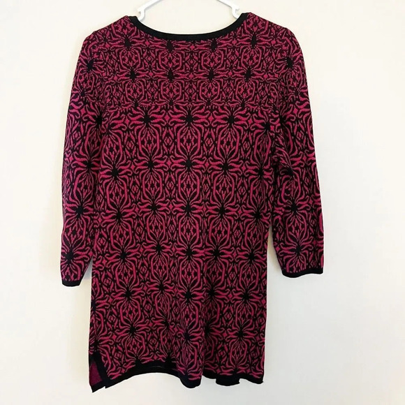 Kim Rogers Womens Red Black Sweater Tunic Large Knit Geometric Slit Long Sleeve - Picture 3 of 7